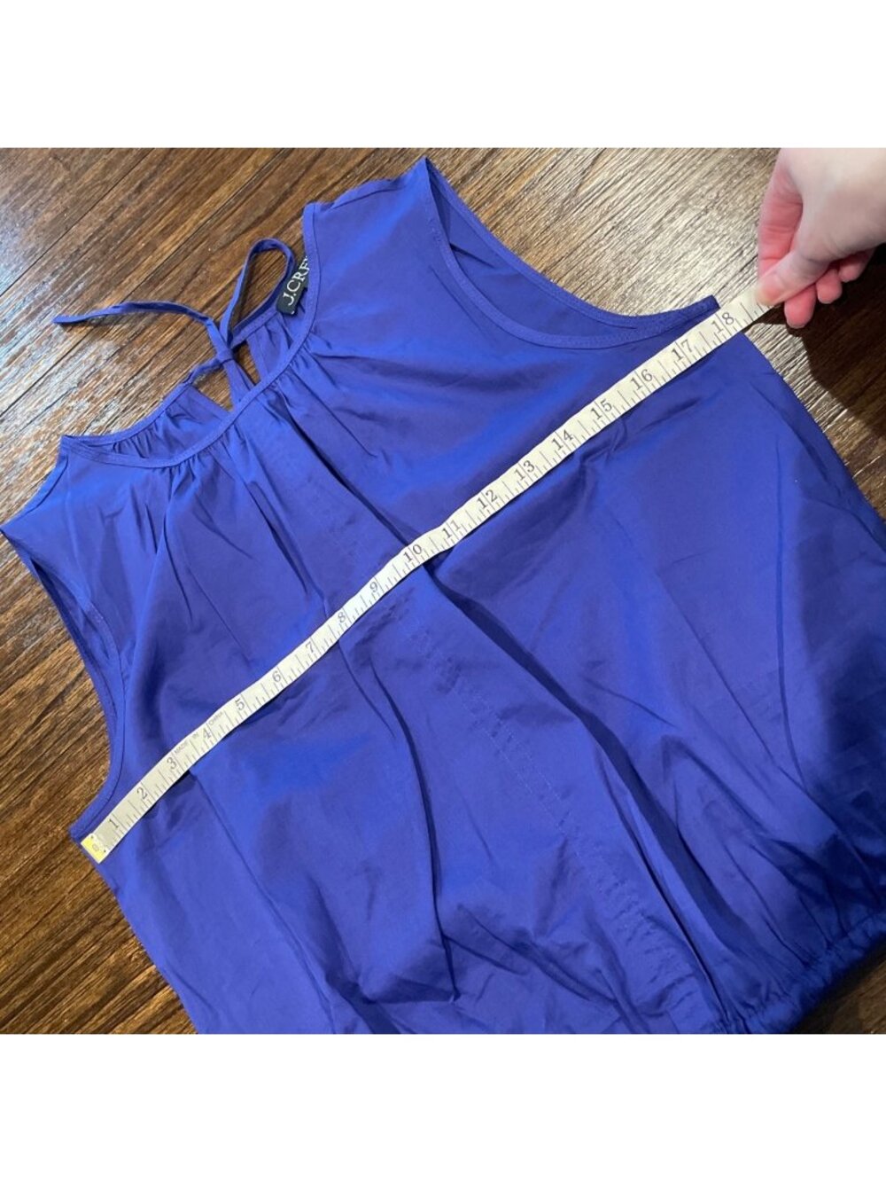NWT J.Crew Drawstring-Waist Tank Top Sz S Cropped Sateen Indigo Blue Lightweight - Picture 8 of 11